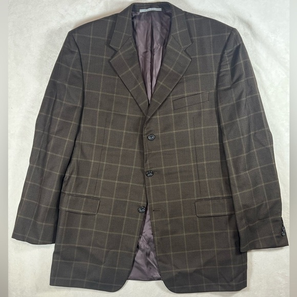 Hickey Freeman 44Long 100% Wool Made in USA 2 Vent Brown Check Sport Coat EUC - Picture 1 of 12